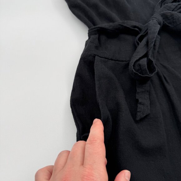 J.Crew Factory Women’s 16 Linen Blend Jumpsuit Black Cropped Wide Leg Belted - Picture 5 of 15